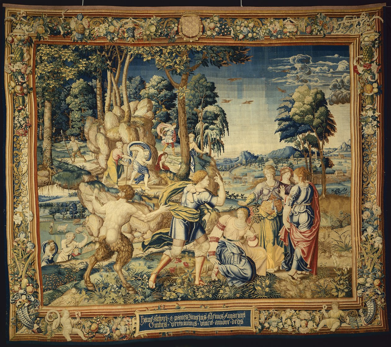 Pomona overrasket af Vertumnus og andre bejlere, fra The Story of Vertumnus og Pomona, 1535-40 af Flemish School
