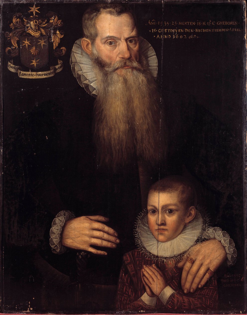 Portræt af Charles de Conde (1535-1602) og hans søn John i 1592 Maleri af den flamske skole i det 17. århundrede. Dimension 0,81 x 0,64 m. Versailles, Musee des chateaux de Versailles et Trianon af Flemish School
