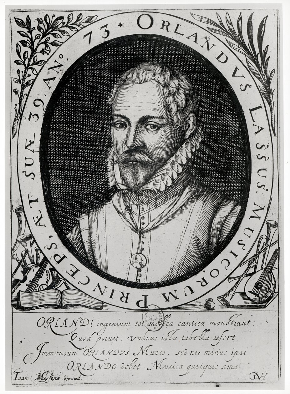 Portræt af Roland de Lassus (1532-94) (gravering) (bw foto) af Flemish School
