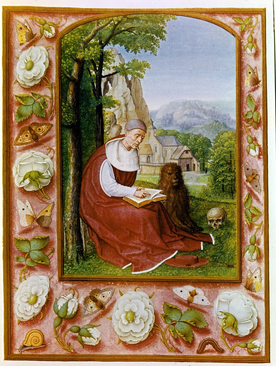 Portræt af Sankt Hieronymus. Grimani Breviary fra 1490 - 1510 af Marciana Library, Venedig. af Flemish School