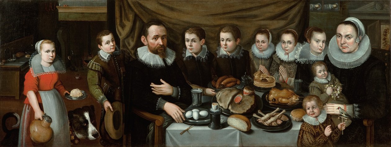 Portræt af en familie ved middagsmad, 1610