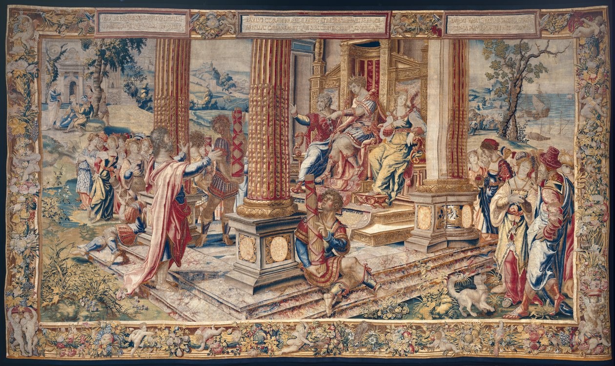 Sankt Paulus før Porcius Festus, kong Herodes Agrippa og hans søster Berenice, ca. 1520 (uld og silke) af Flemish School