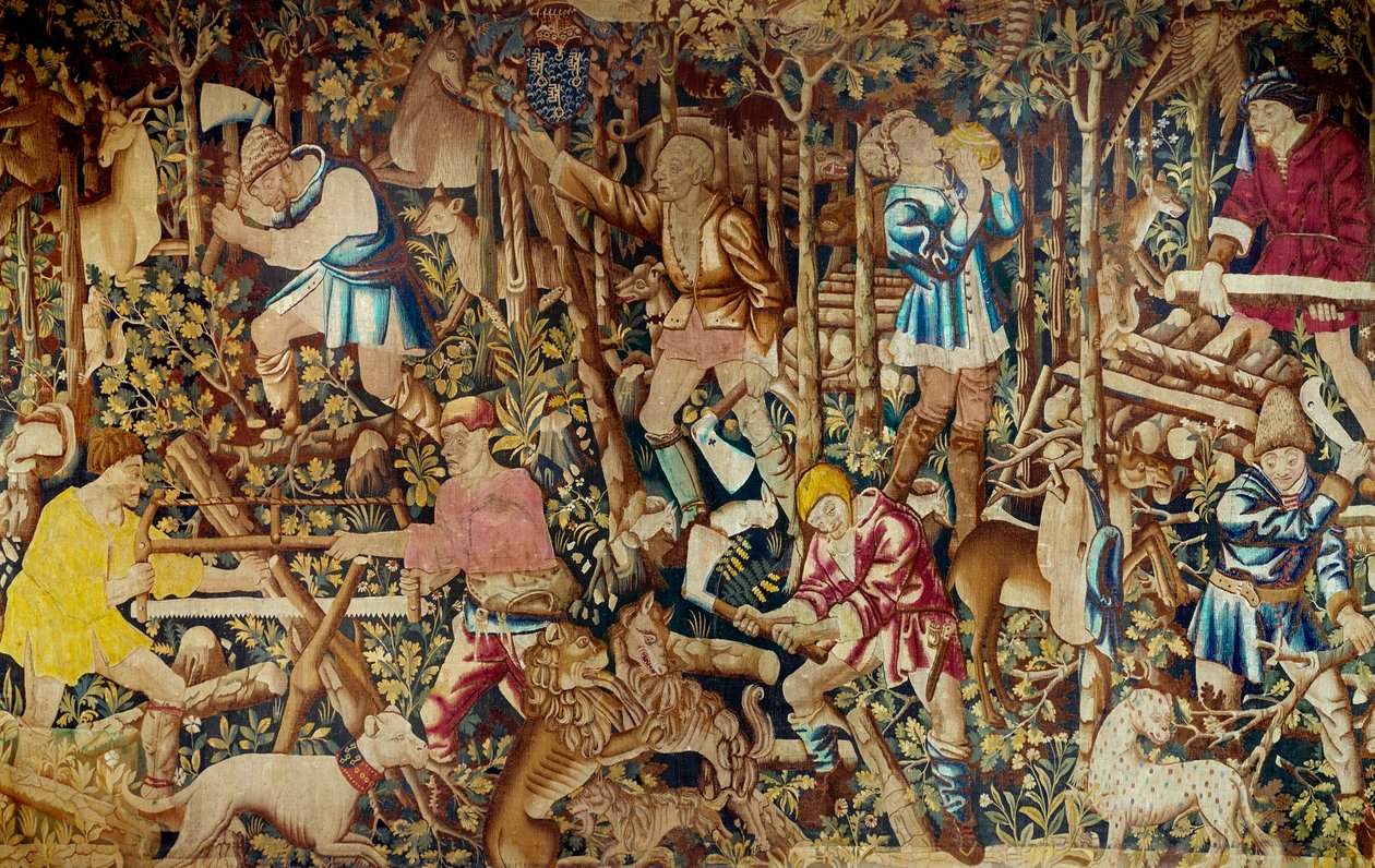 Scener af høst og skovhugger. Gobelin af den flamske skole. Tournai. 1400-tallets Paris, dekorativ kunst af Flemish School