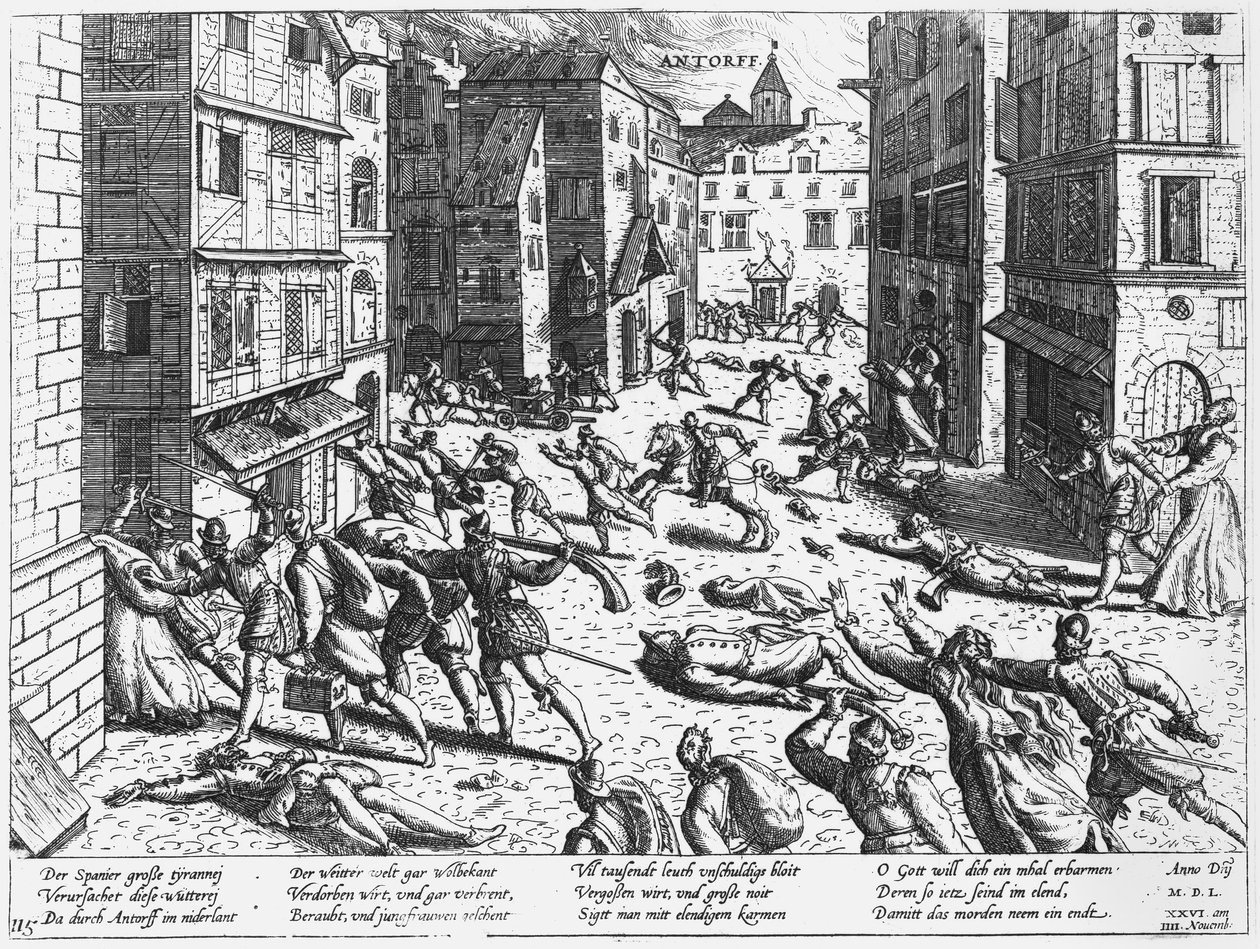 Scener fra det spanske raseri ved Antorff, 1576 af Flemish School
