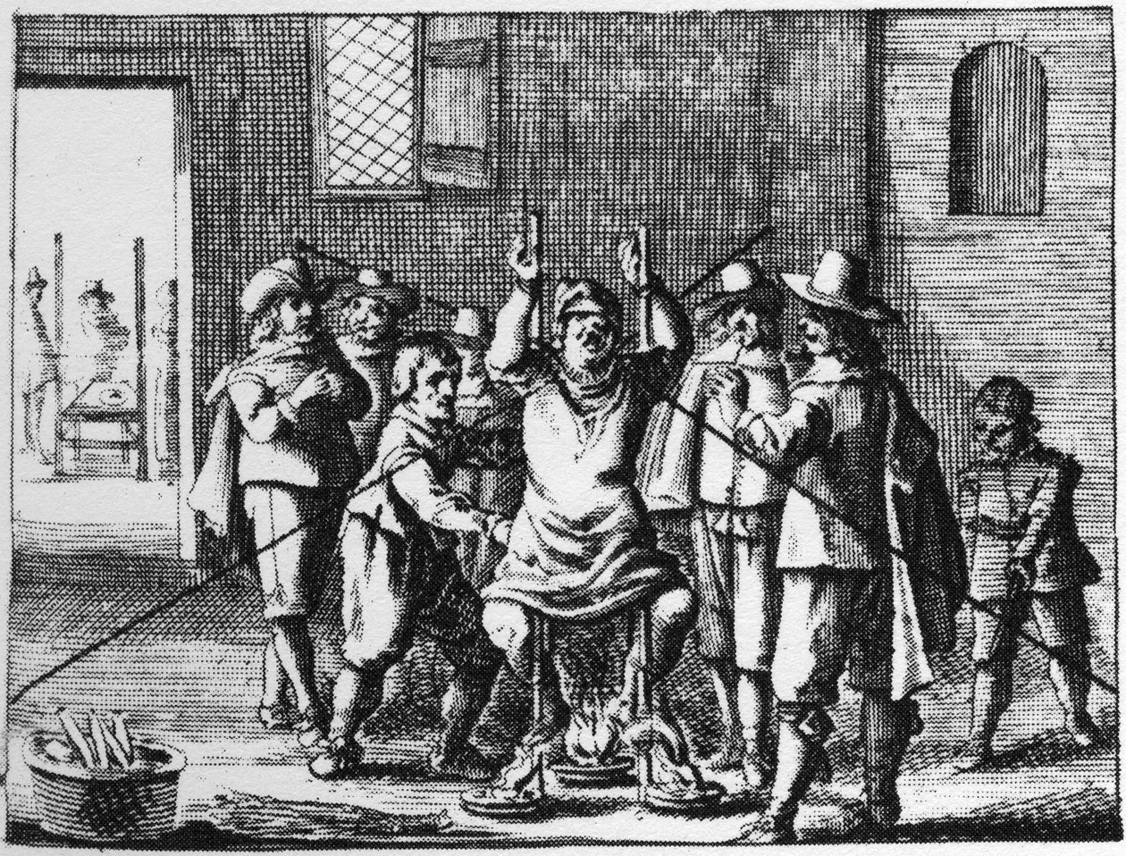 Troldmand, til hvem halskæden tortureres - indgravering af 1725 i "" La Sorcellerie demasquee"" (