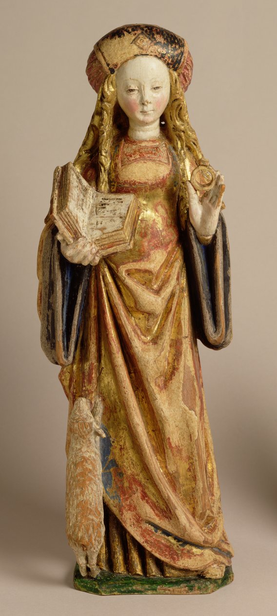 St. Agnes, School of Mechelen, ca. 1500 (polykrom og forgyldt eg) af Flemish School