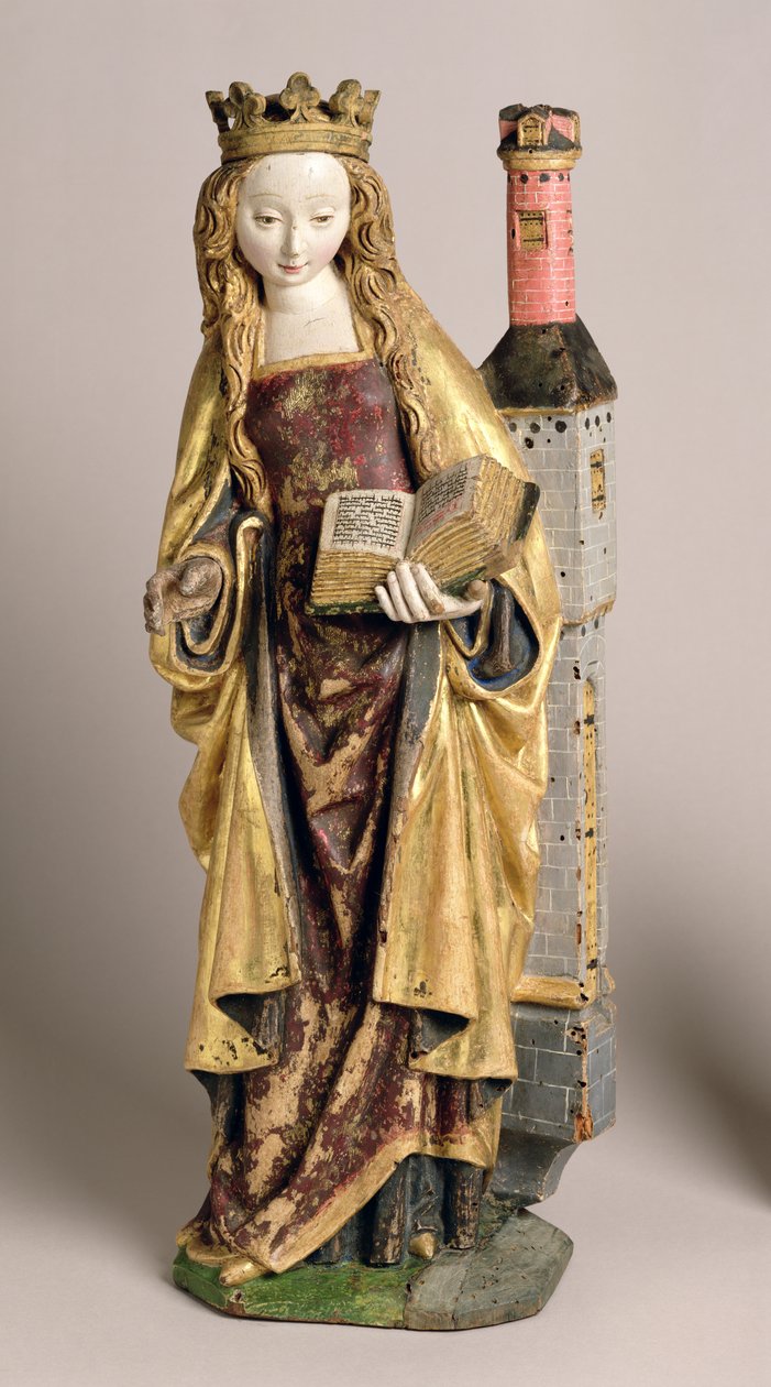 St. Barbara, School of Mechelen, ca. 1500 (polykrom og forgyldt egetræ) af Flemish School