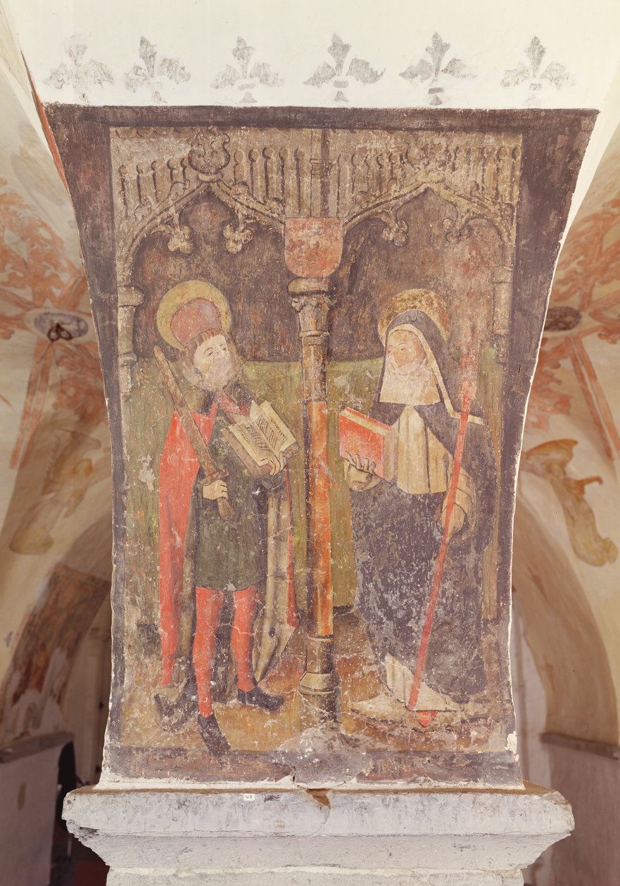 St. Bavo og St. Amalberga af Maubeuge, vægmaleri fra krypten, ca. 1480-1540 af Flemish School