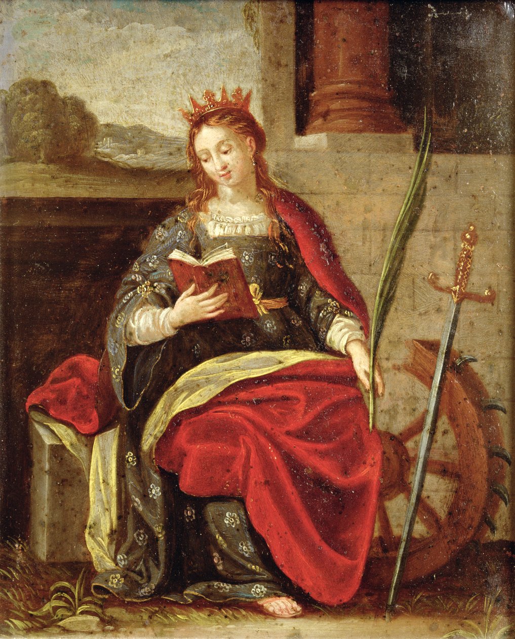St. Catherine af Alexandria (olie på kobber) af Flemish School
