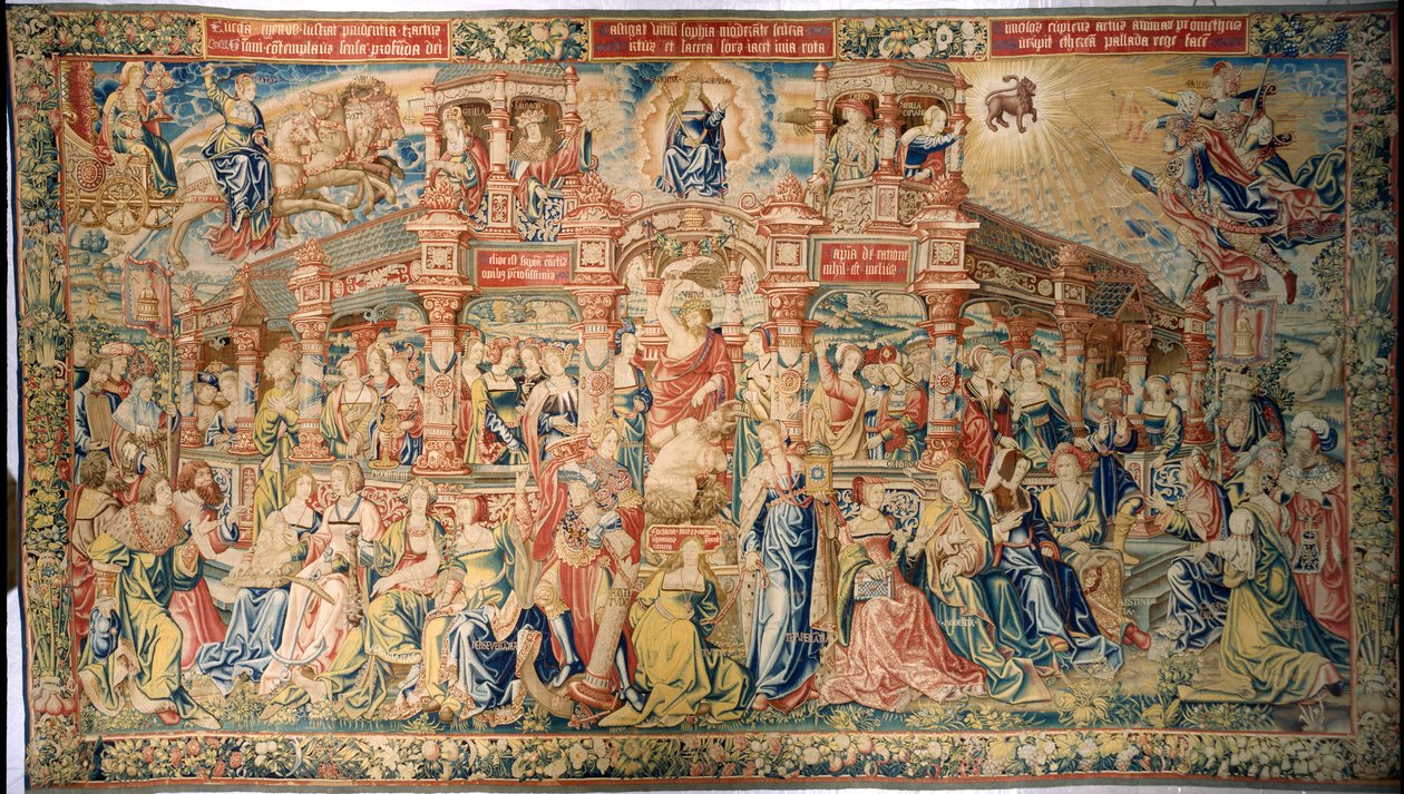 Gobelin, der forestiller Prudence, der ankommer til Court of Divine Wisdom, fra Bruxelles af Flemish School