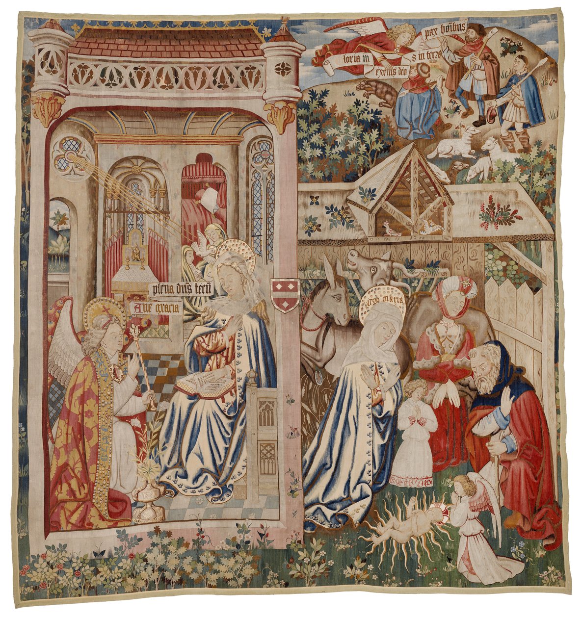 Vægtæppe, der afbilder bebudelsen og fødselaren, Tournai (uld) af Flemish School