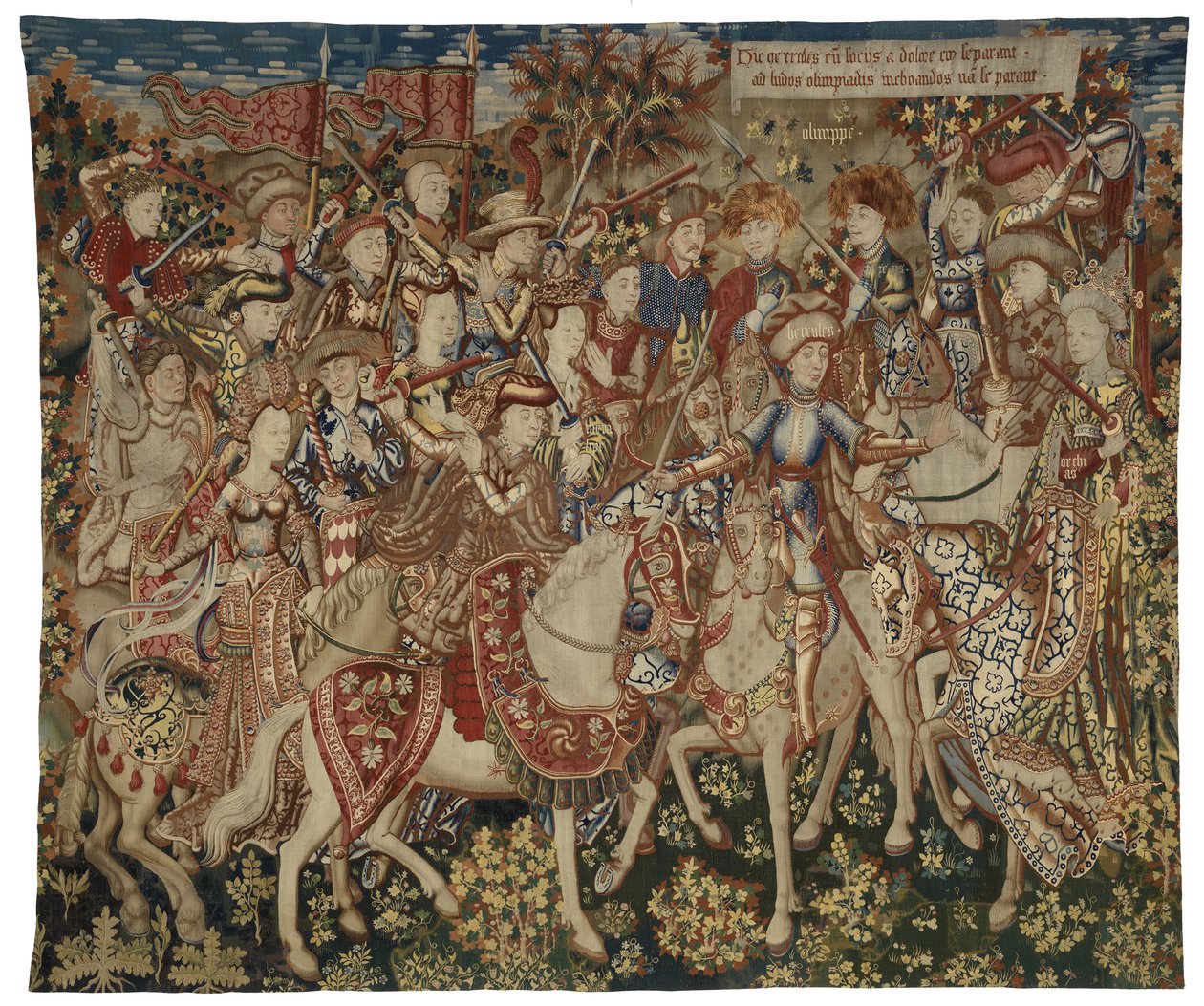 Gobelin med Hercules og hans ledsagere på Olympen, muligvis lavet i Tournai, ca. 1465-70 (uld og silke) af Flemish School