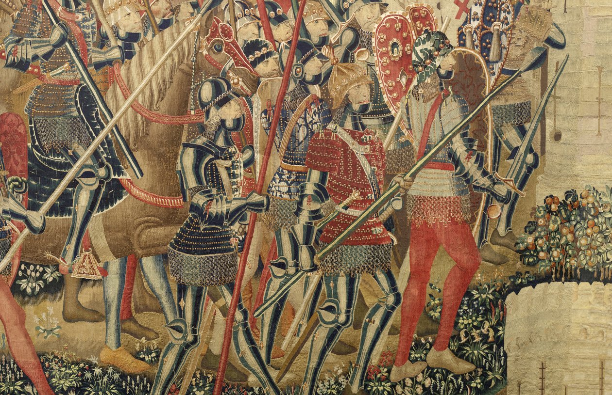 Gobelin, der viser erobringerne af kong Alfonso V af Portugal (Conquistas de Alfonso V de Portugal), Tournai. Detalje. (uld og silke) af Flemish School