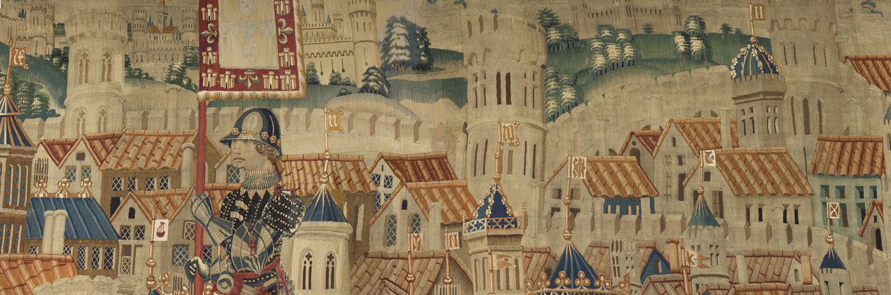 Gobelin, der viser erobringerne af kong Alfonso V af Portugal (Conquistas de Alfonso V de Portugal), Tournai. Detalje. (uld og silke) af Flemish School