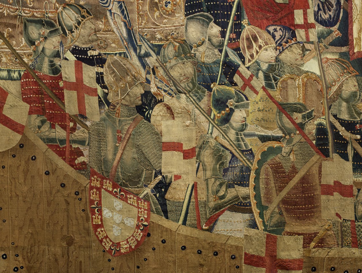 Gobelin, der viser erobringerne af kong Alfonso V af Portugal (Conquistas de Alfonso V de Portugal), Tournai. Detalje. (uld og silke) af Flemish School