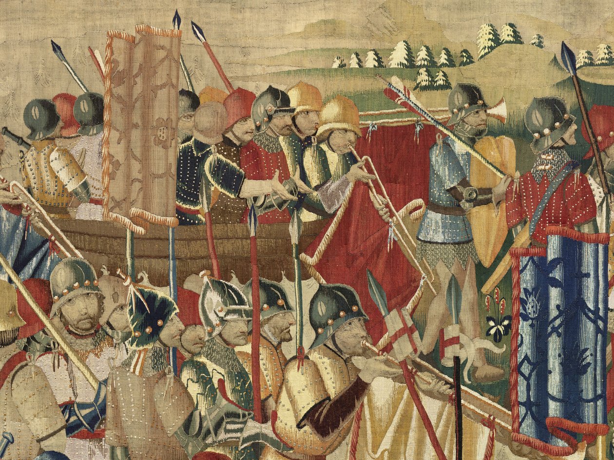 Gobelin, der viser erobringerne af kong Alfonso V af Portugal (Conquistas de Alfonso V de Portugal), Tournai. Detalje. (uld og silke) af Flemish School