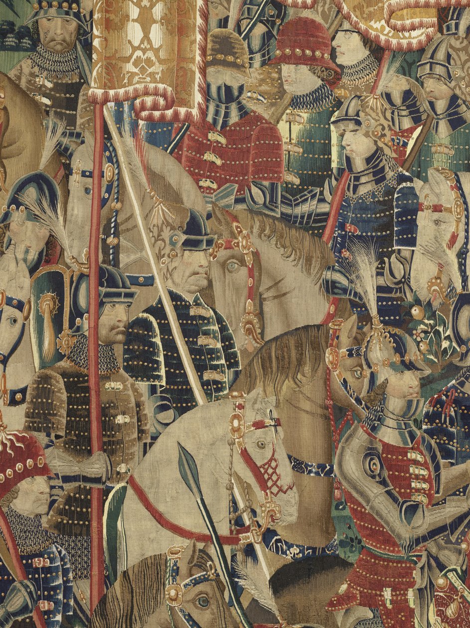 Gobelin, der viser erobringerne af kong Alfonso V af Portugal (Conquistas de Alfonso V de Portugal), Tournai. Detalje. (uld og silke) af Flemish School