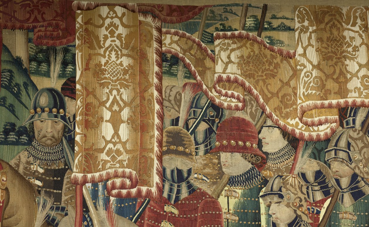 Gobelin, der viser erobringerne af kong Alfonso V af Portugal (Conquistas de Alfonso V de Portugal), Tournai. Detalje. (uld og silke) af Flemish School