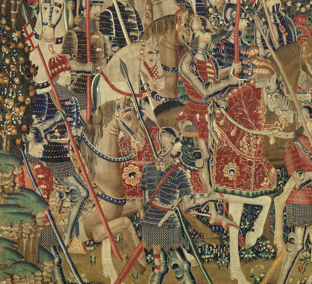 Gobelin, der viser erobringerne af kong Alfonso V af Portugal (Conquistas de Alfonso V de Portugal), Tournai. Detalje. (uld og silke) af Flemish School