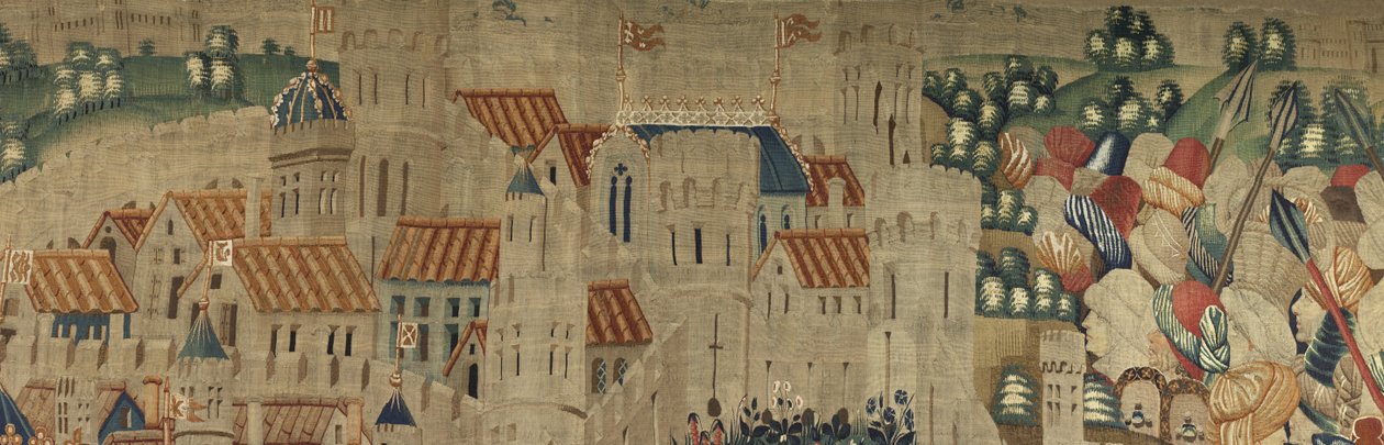 Gobelin, der viser erobringerne af kong Alfonso V af Portugal (Conquistas de Alfonso V de Portugal), Tournai. Detalje. (uld og silke) af Flemish School