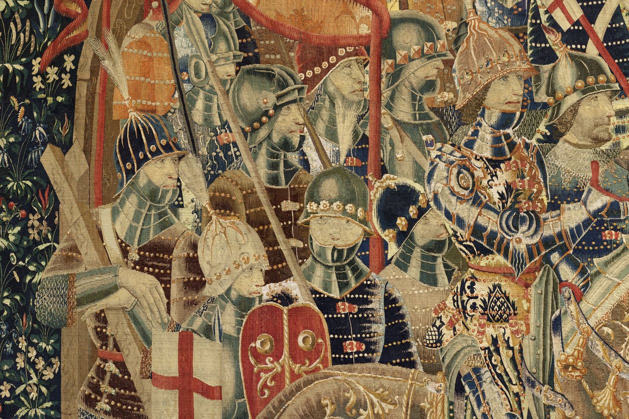 Gobelin, der viser erobringerne af kong Alfonso V af Portugal (Conquistas de Alfonso V de Portugal), Tournai. Detalje. (uld og silke) af Flemish School