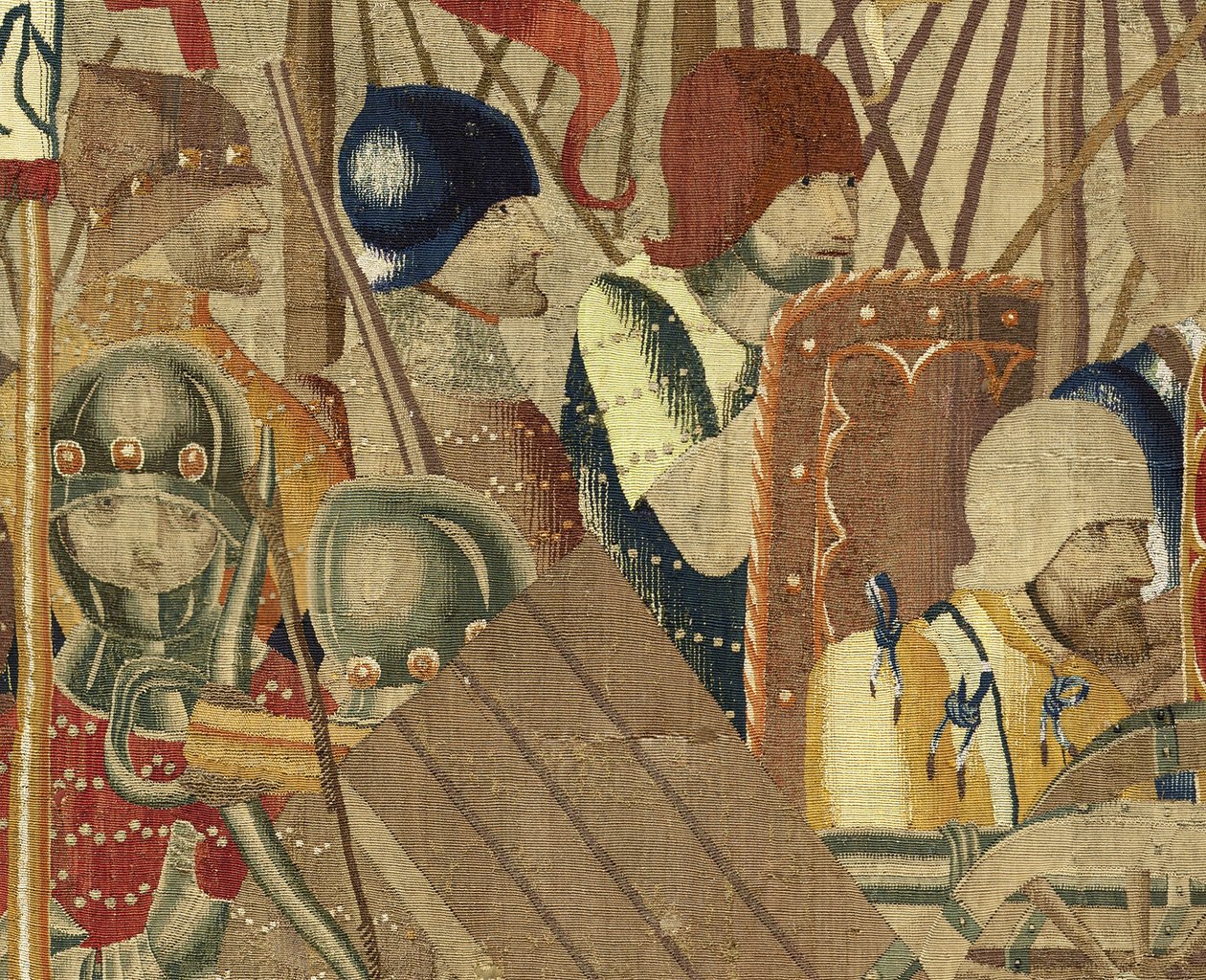 Gobelin, der viser erobringerne af kong Alfonso V af Portugal (Conquistas de Alfonso V de Portugal), Tournai. Detalje. (uld og silke) af Flemish School