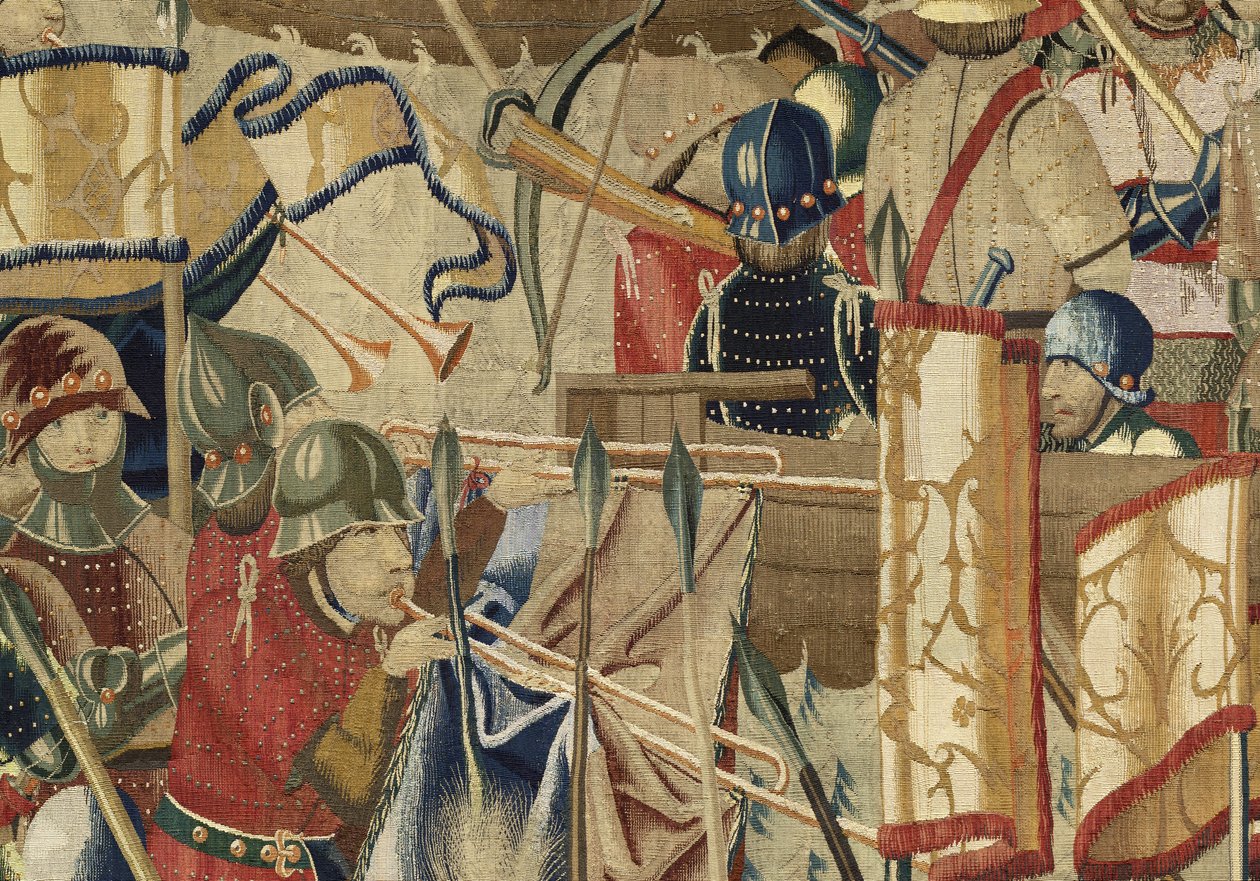 Gobelin, der viser erobringerne af kong Alfonso V af Portugal (Conquistas de Alfonso V de Portugal), Tournai. Detalje. (uld og silke) af Flemish School