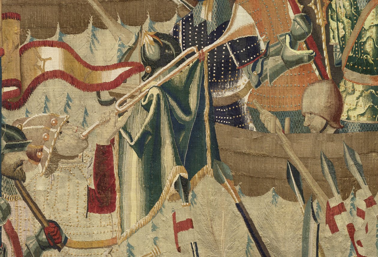Gobelin, der viser erobringerne af kong Alfonso V af Portugal (Conquistas de Alfonso V de Portugal), Tournai. Detalje. (uld og silke) af Flemish School