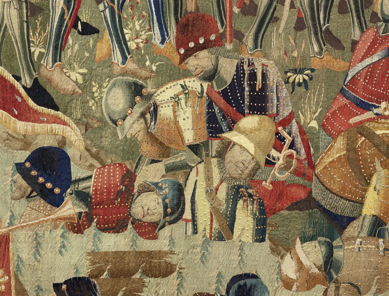 Gobelin, der viser erobringerne af kong Alfonso V af Portugal (Conquistas de Alfonso V de Portugal), Tournai. Detalje. (uld og silke) af Flemish School
