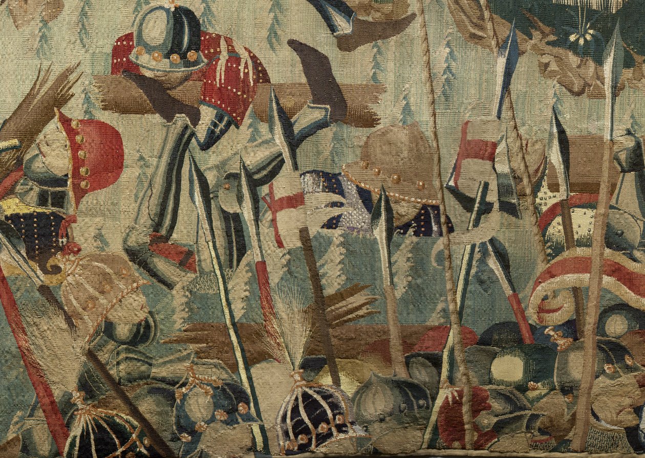 Gobelin, der viser erobringerne af kong Alfonso V af Portugal (Conquistas de Alfonso V de Portugal), Tournai. Detalje. (uld og silke) af Flemish School