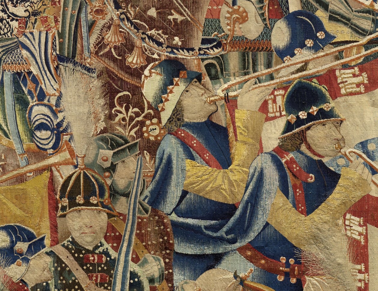 Gobelin, der viser erobringerne af kong Alfonso V af Portugal (Conquistas de Alfonso V de Portugal), Tournai. Detalje. (uld og silke) af Flemish School