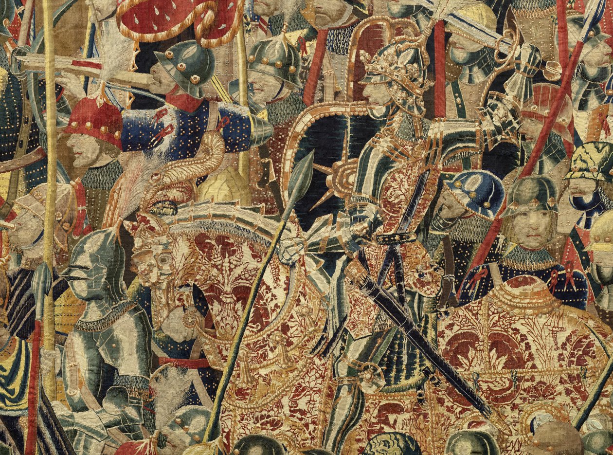 Gobelin, der viser erobringerne af kong Alfonso V af Portugal (Conquistas de Alfonso V de Portugal), Tournai. Detalje. (uld og silke) af Flemish School