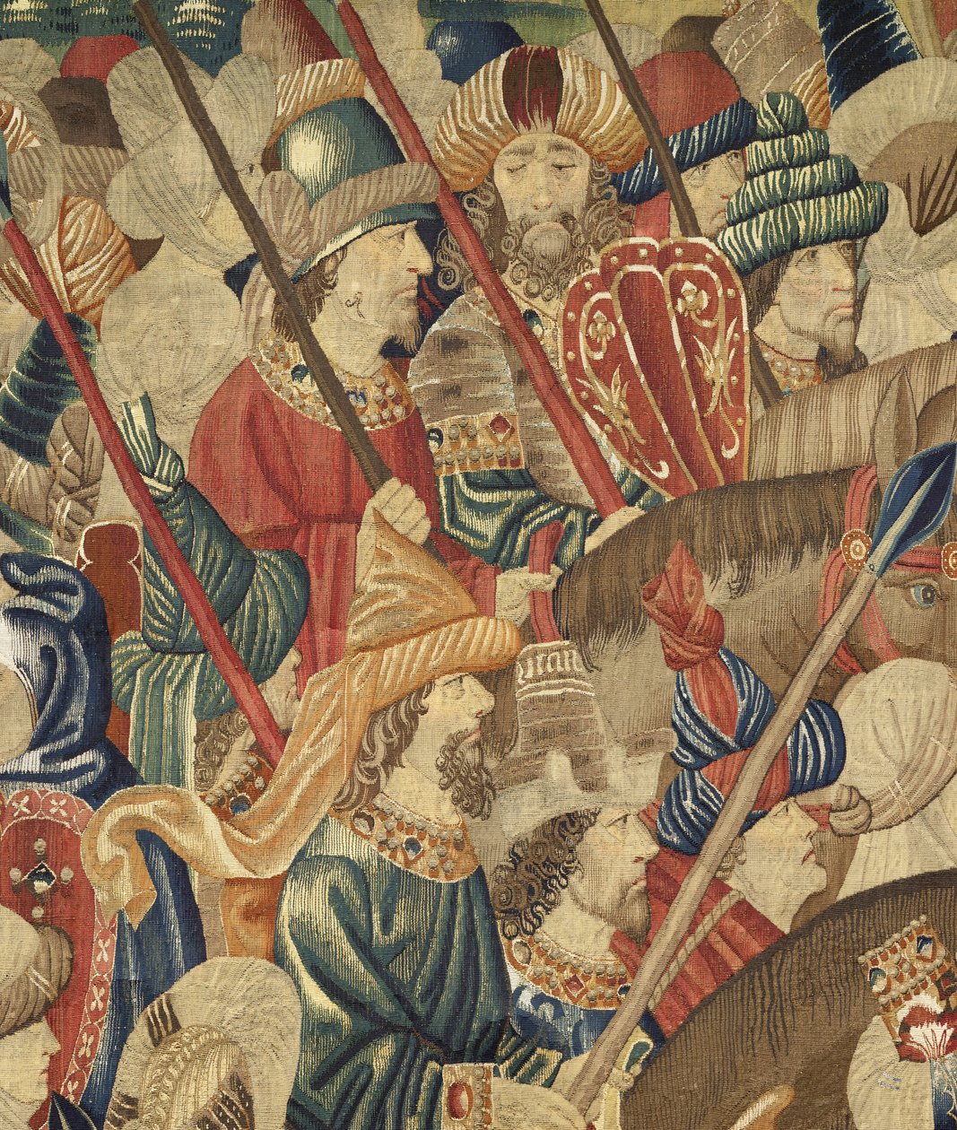 Gobelin, der viser erobringerne af kong Alfonso V af Portugal (Conquistas de Alfonso V de Portugal), Tournai. Detalje. (uld og silke) af Flemish School