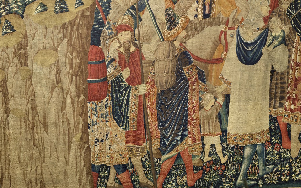 Gobelin, der viser erobringerne af kong Alfonso V af Portugal (Conquistas de Alfonso V de Portugal), Tournai. Detalje. (uld og silke) af Flemish School