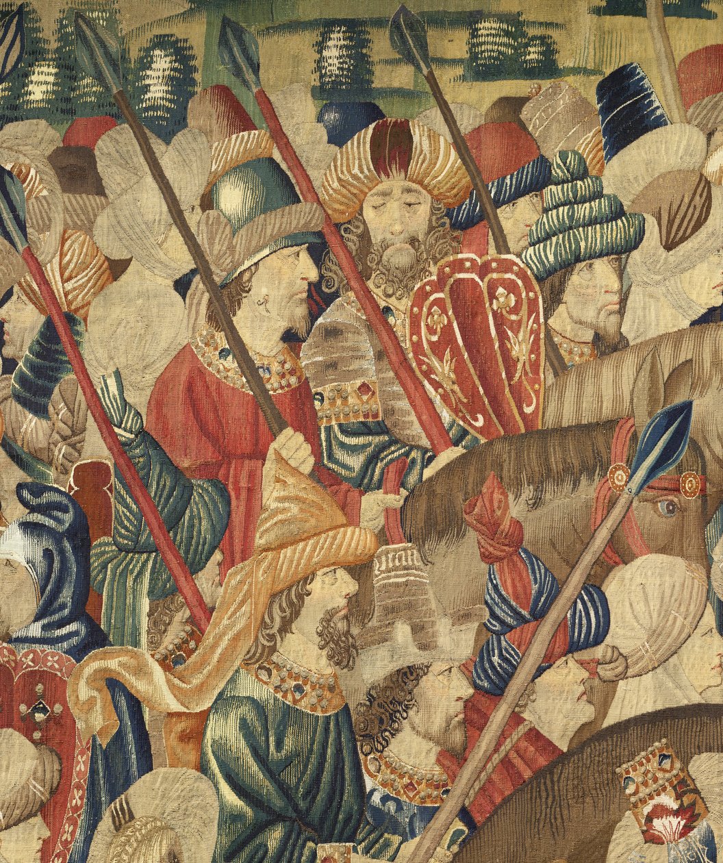 Gobelin, der viser erobringerne af kong Alfonso V af Portugal (Conquistas de Alfonso V de Portugal), Tournai. Detalje. (uld og silke) af Flemish School