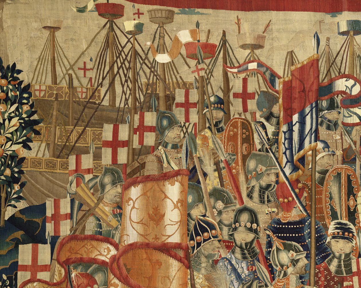 Gobelin, der viser erobringerne af kong Alfonso V af Portugal (Conquistas de Alfonso V de Portugal), Tournai. Detalje. (uld og silke) af Flemish School