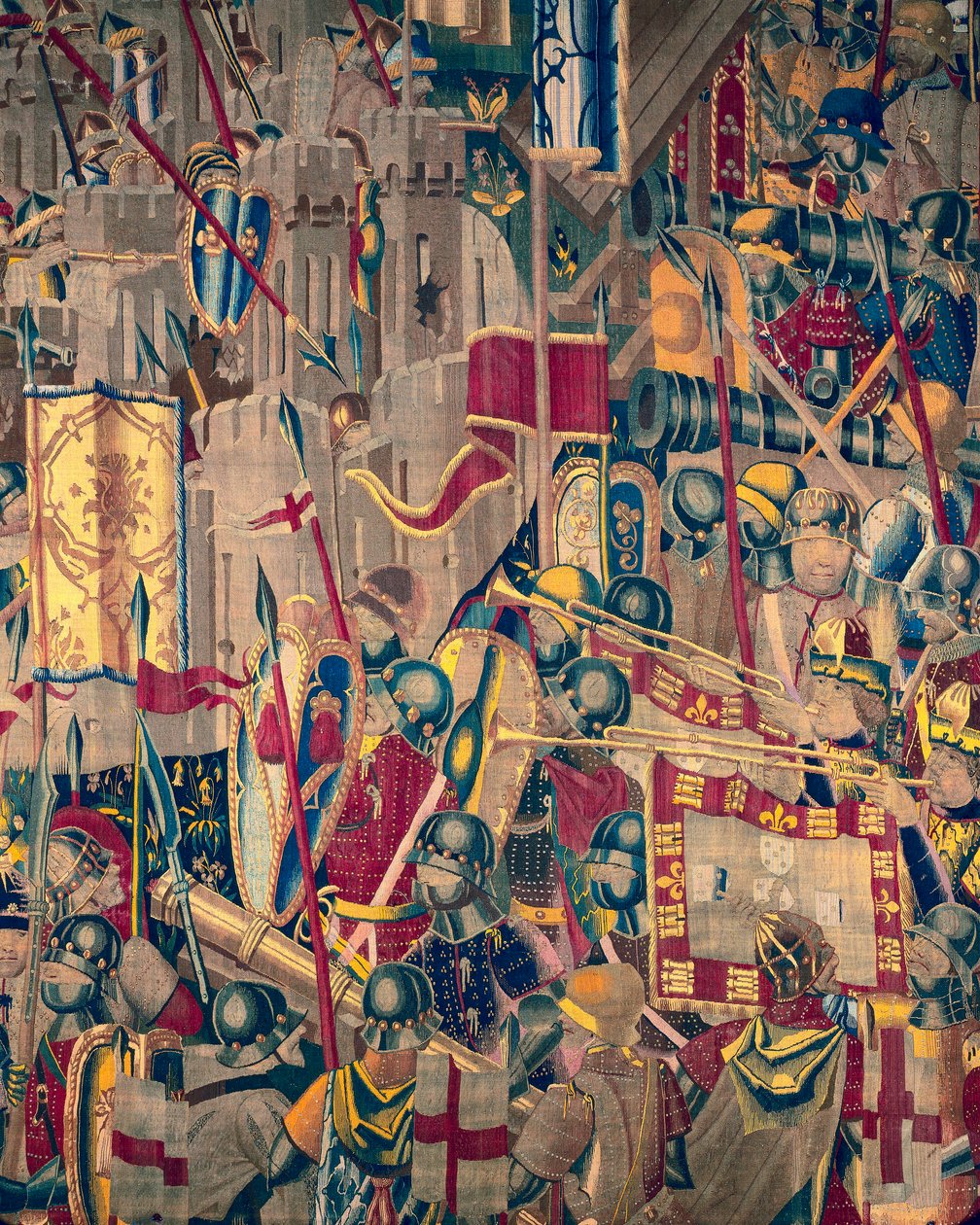 Gobelin, der viser erobringerne af kong Alfonso V af Portugal (Conquistas de Alfonso V de Portugal), Tournai. Detalje. (uld og silke) af Flemish School