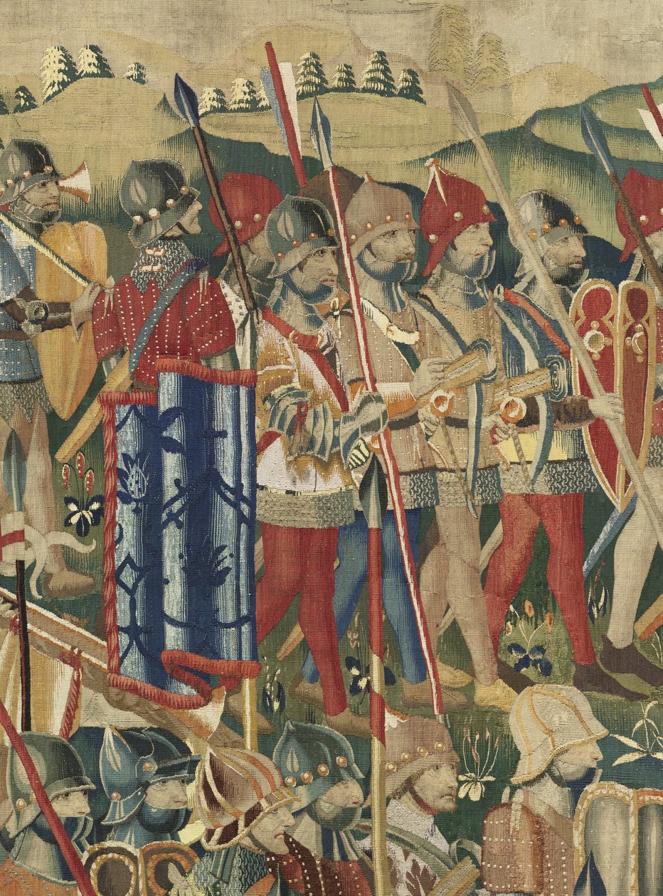 Gobelin, der viser erobringerne af kong Alfonso V af Portugal (Conquistas de Alfonso V de Portugal), Tournai. Detalje. (uld og silke) af Flemish School