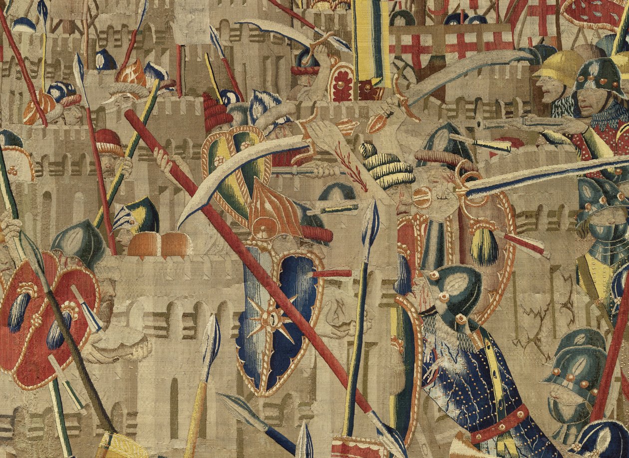 Gobelin, der viser erobringerne af kong Alfonso V af Portugal (Conquistas de Alfonso V de Portugal), Tournai. Detalje. (uld og silke) af Flemish School