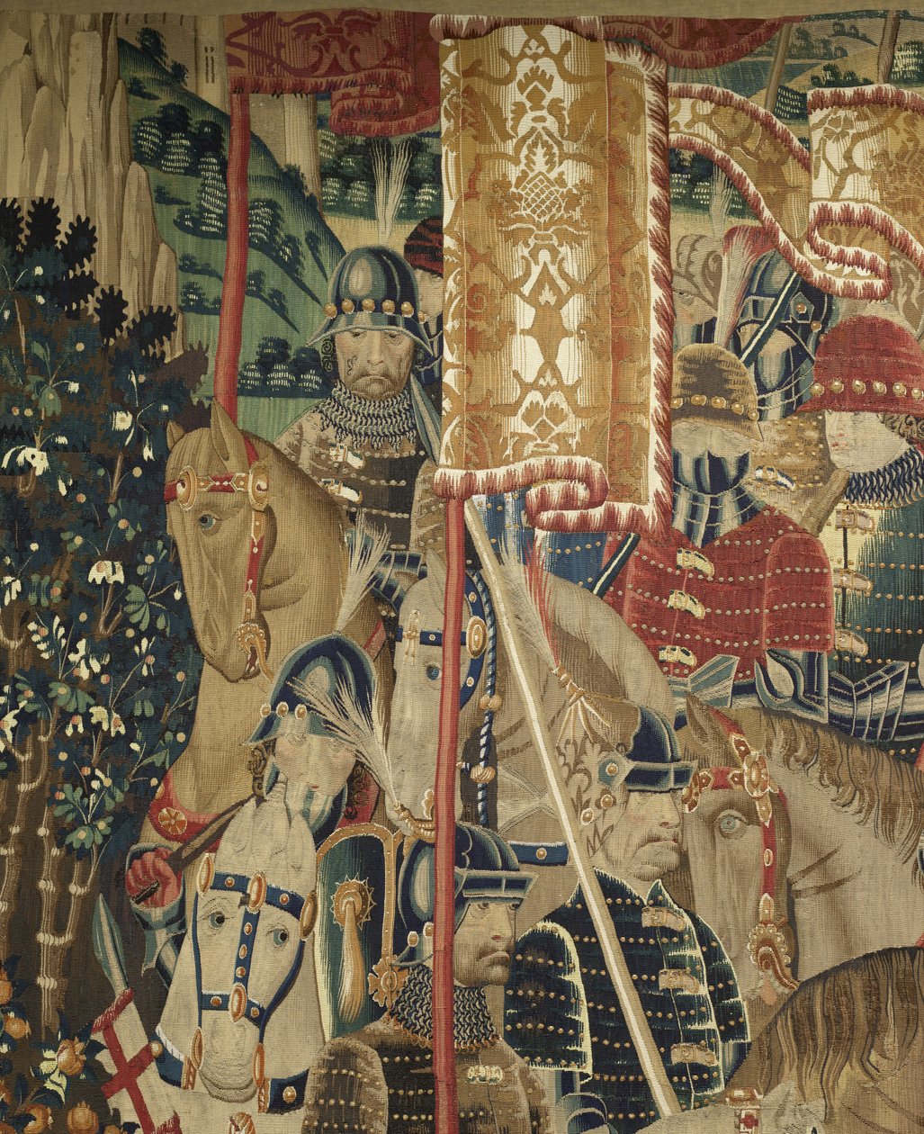 Gobelin, der viser erobringerne af kong Alfonso V af Portugal (Conquistas de Alfonso V de Portugal), Tournai. Detalje. (uld og silke) af Flemish School