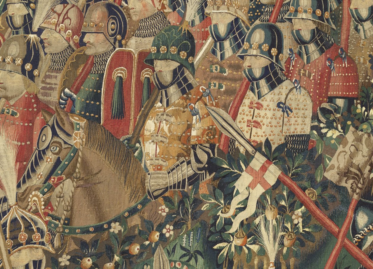Gobelin, der viser erobringerne af kong Alfonso V af Portugal (Conquistas de Alfonso V de Portugal), Tournai. Detalje. (uld og silke) af Flemish School