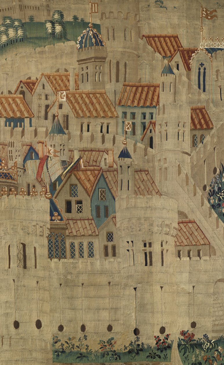 Gobelin, der viser erobringerne af kong Alfonso V af Portugal (Conquistas de Alfonso V de Portugal), Tournai. Detalje. (uld og silke) af Flemish School
