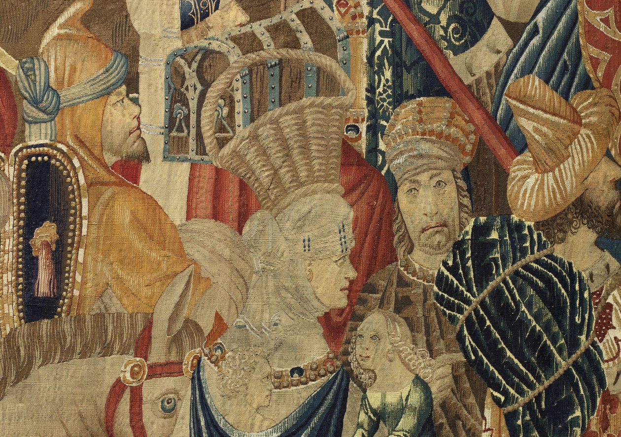 Gobelin, der viser erobringerne af kong Alfonso V af Portugal (Conquistas de Alfonso V de Portugal), Tournai. Detalje. (uld og silke) af Flemish School