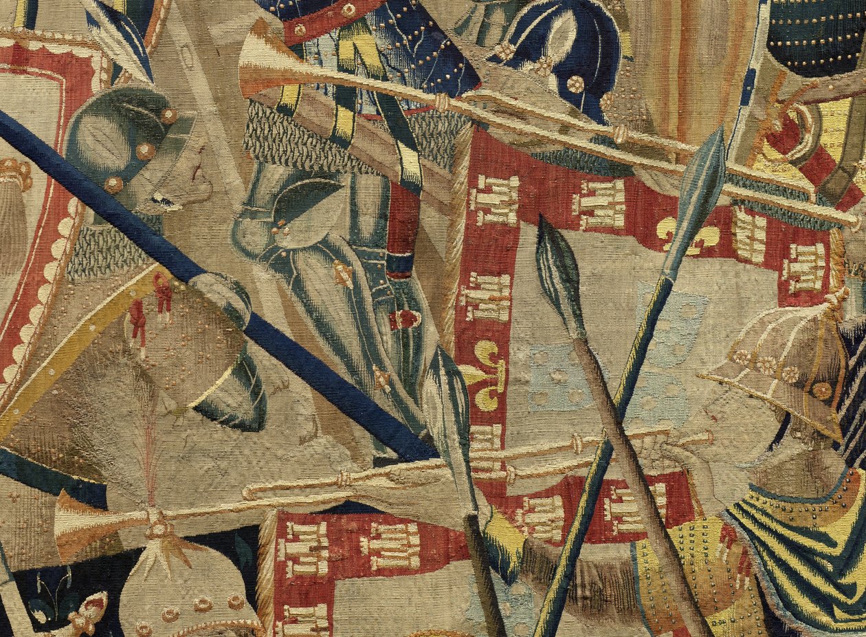 Gobelin, der viser erobringerne af kong Alfonso V af Portugal (Conquistas de Alfonso V de Portugal), Tournai. Detalje. (uld og silke) af Flemish School