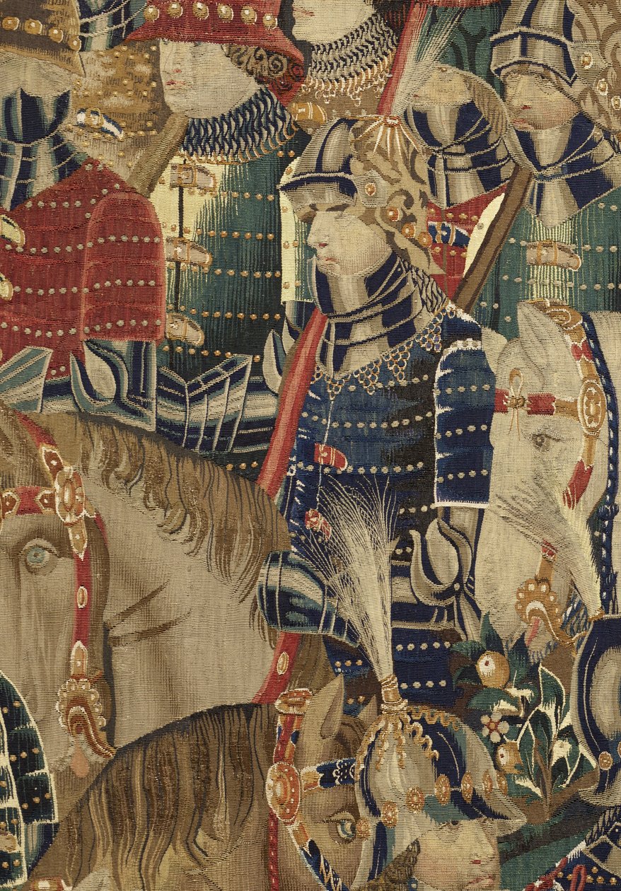 Gobelin, der viser erobringerne af kong Alfonso V af Portugal (Conquistas de Alfonso V de Portugal), Tournai. Detalje. (uld og silke) af Flemish School