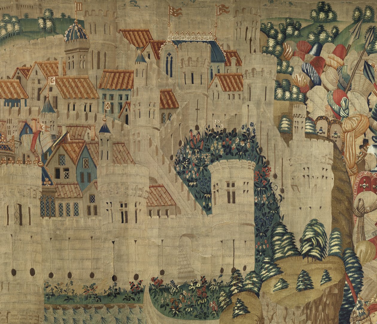 Gobelin, der viser erobringerne af kong Alfonso V af Portugal (Conquistas de Alfonso V de Portugal), Tournai. Detalje. (uld og silke) af Flemish School
