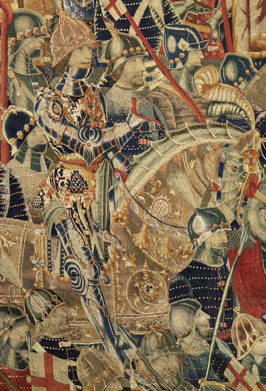 Gobelin, der viser erobringerne af kong Alfonso V af Portugal (Conquistas de Alfonso V de Portugal), Tournai. Detalje. (uld og silke) af Flemish School
