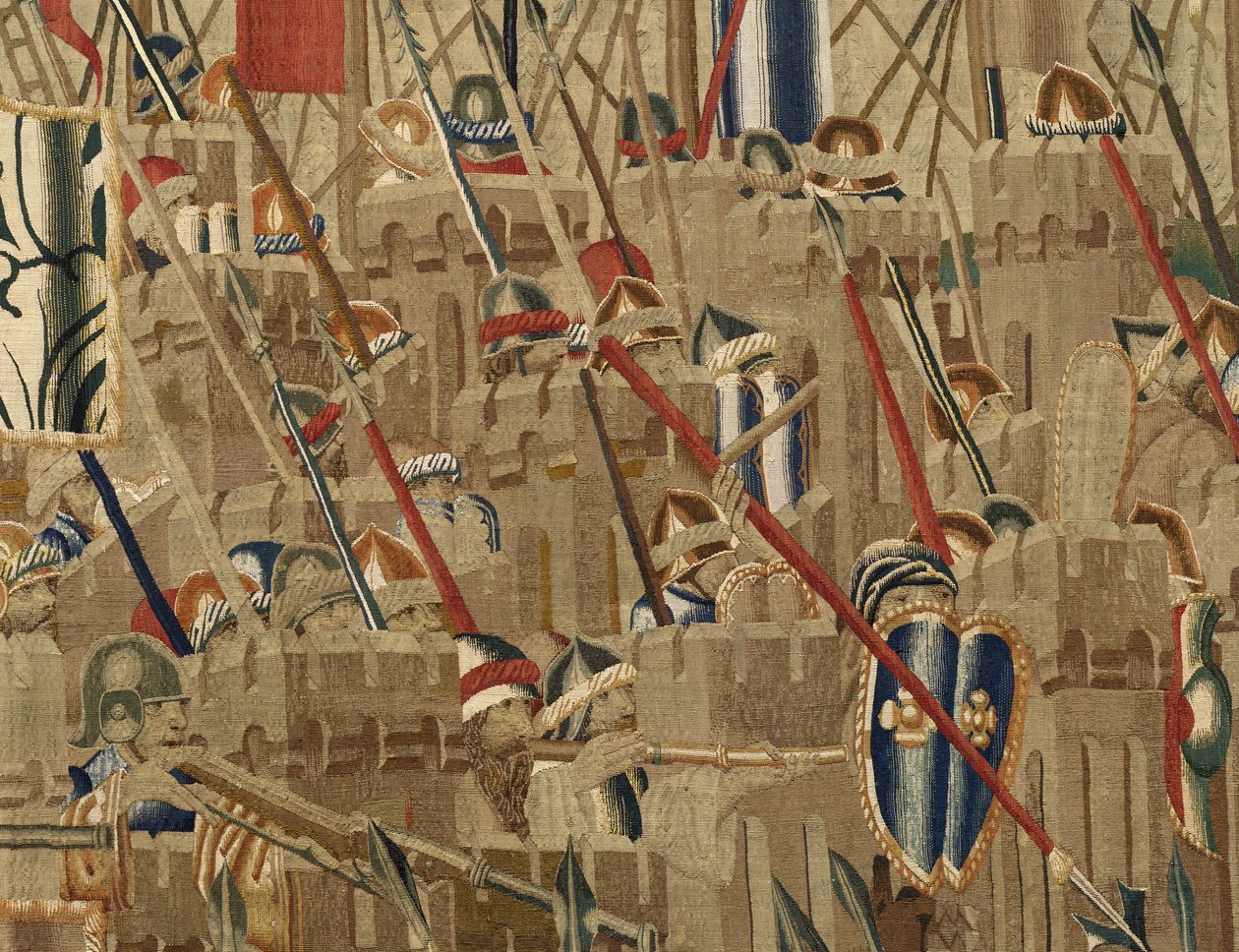 Gobelin, der viser erobringerne af kong Alfonso V af Portugal (Conquistas de Alfonso V de Portugal), Tournai. Detalje. (uld og silke) af Flemish School