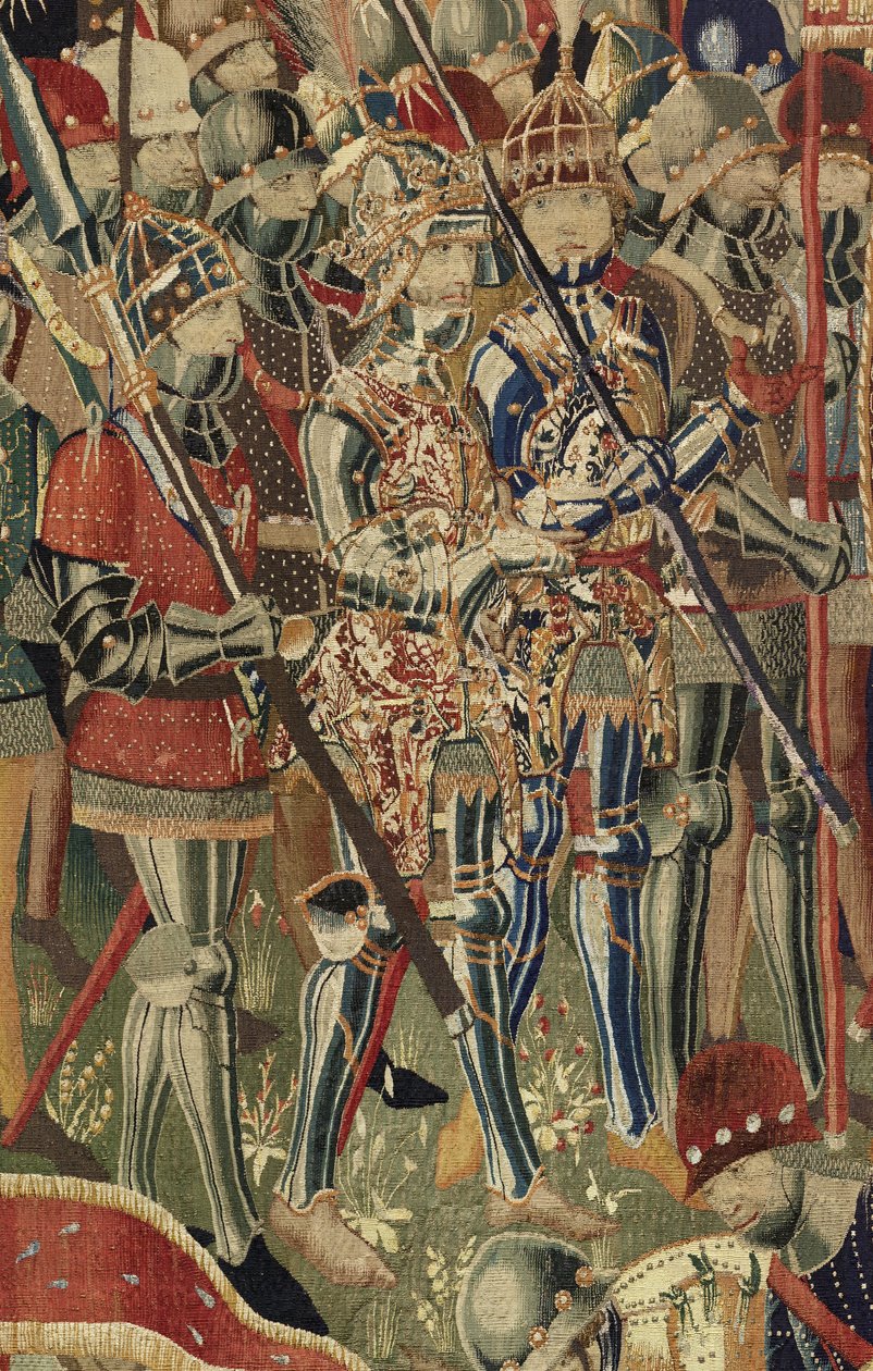 Gobelin, der viser erobringerne af kong Alfonso V af Portugal (Conquistas de Alfonso V de Portugal), Tournai. Detalje. (uld og silke) af Flemish School