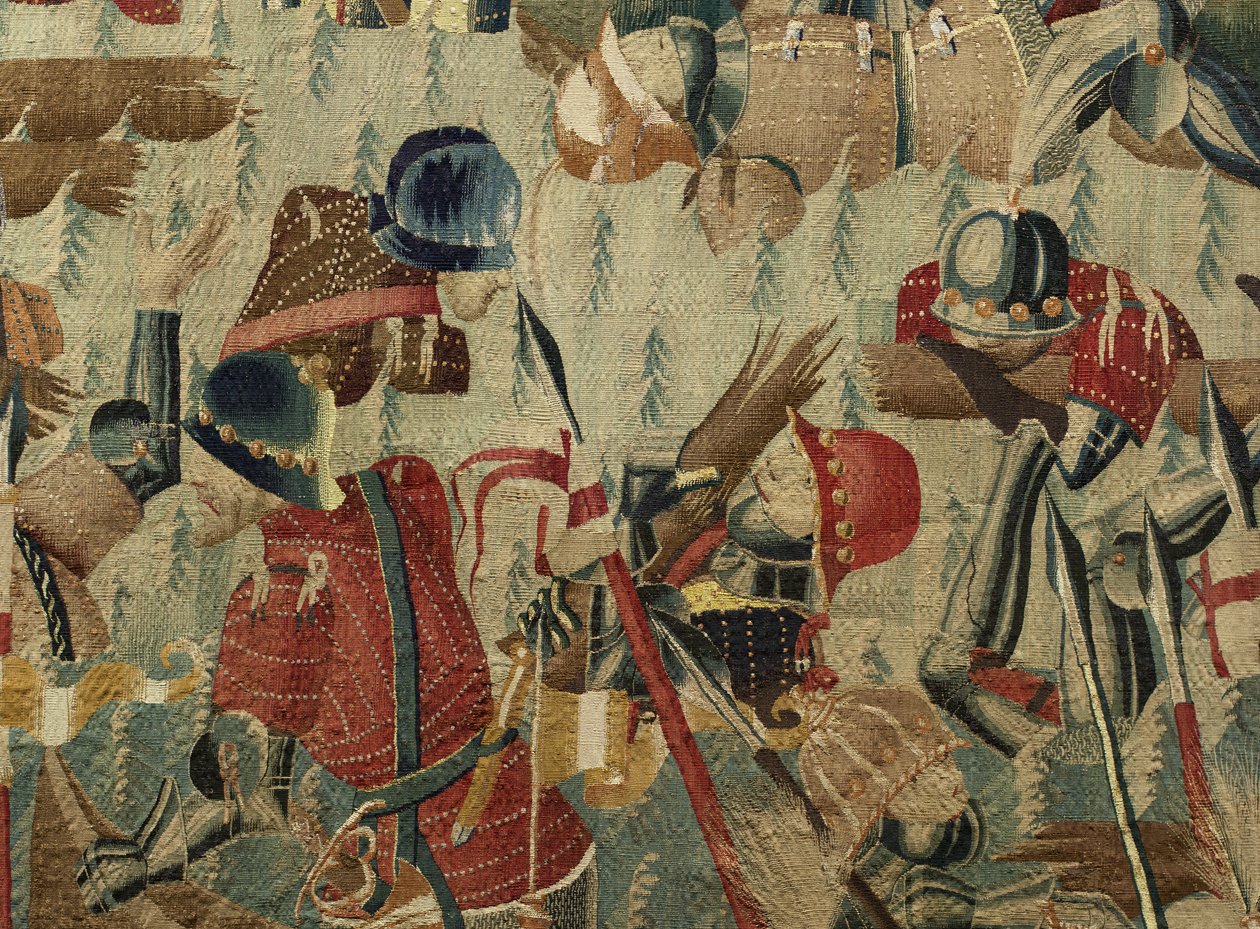 Gobelin, der viser erobringerne af kong Alfonso V af Portugal (Conquistas de Alfonso V de Portugal), Tournai. Detalje. (uld og silke) af Flemish School